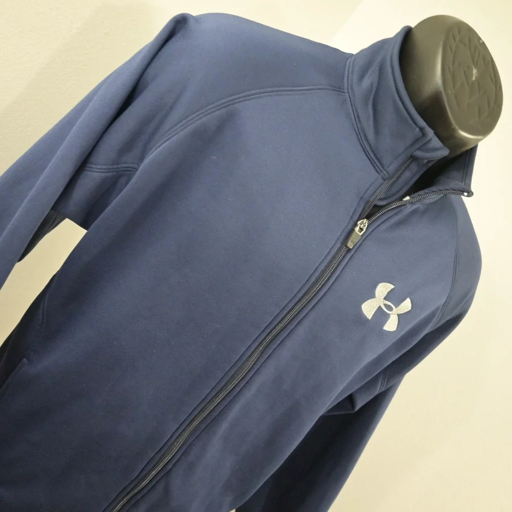 Under Armour Fleece Full Zip Jacket Blue Long Sleeve W/ Pockets Mens Size‎ Small
